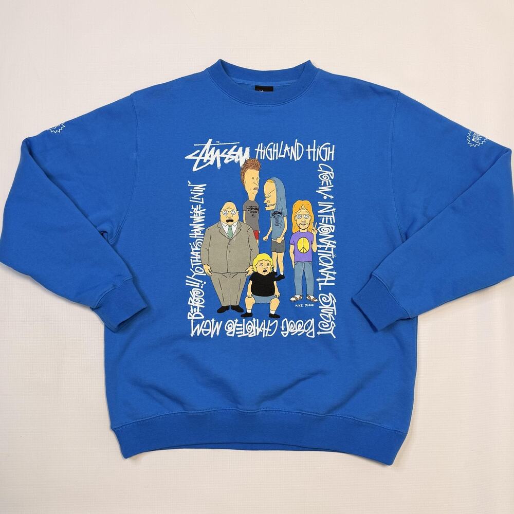 Stussy Sweatshirt Mens Small Blue Beavis And Butt-Head Graphic Crewneck Pullover